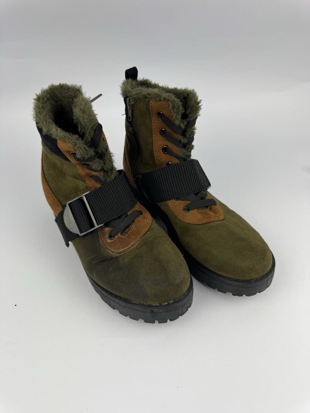 Rouge Helium Women's Combat Boots Olive Green & Brown Suede Us Sz 10 EU Sz: 40